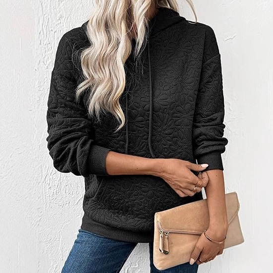 Women's Textured Hooded Long-Sleeve Pullover Sweatshirt