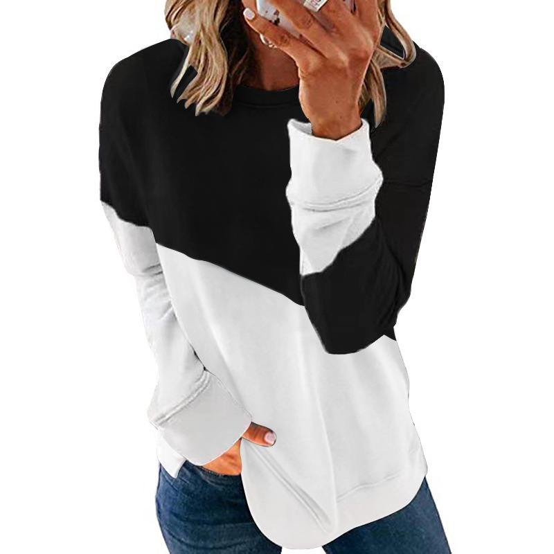 Women's Long Sleeve Crewneck Colorblock Loose Casual Sweatshirt T-Shirt