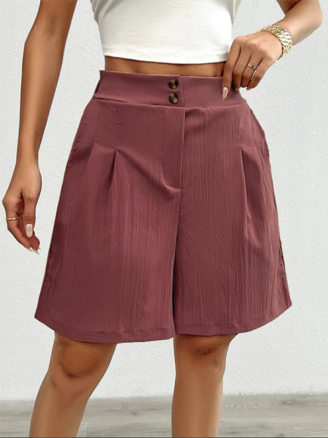 Women's High-Waist Solid Color Shorts