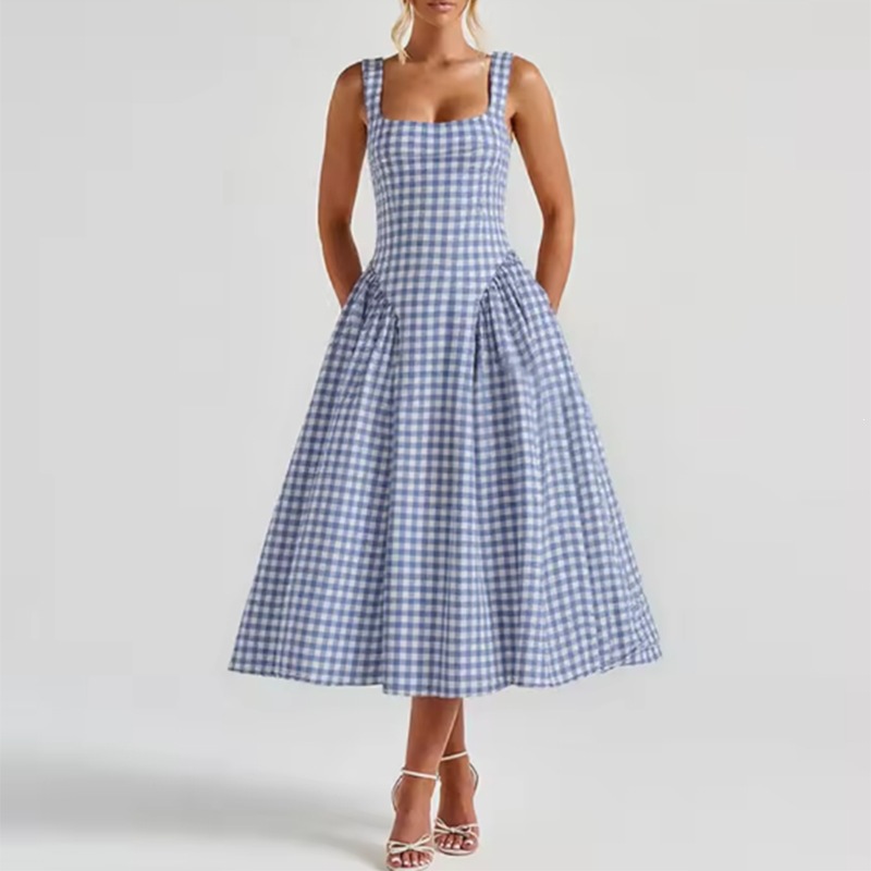 Women's Pleated Floral Print Spliced Cami Long Dress