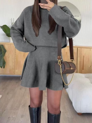 Women's Casual Sweater and Mini Skirt Two-Piece Set Long Sleeve