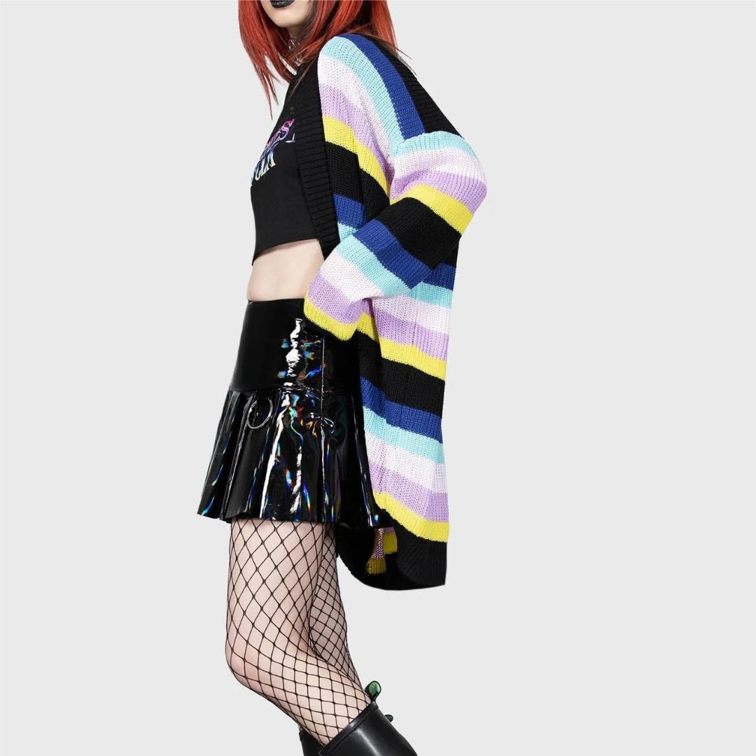 Striped Knit Cardigan Long Loose Halloween Sweater Coat
