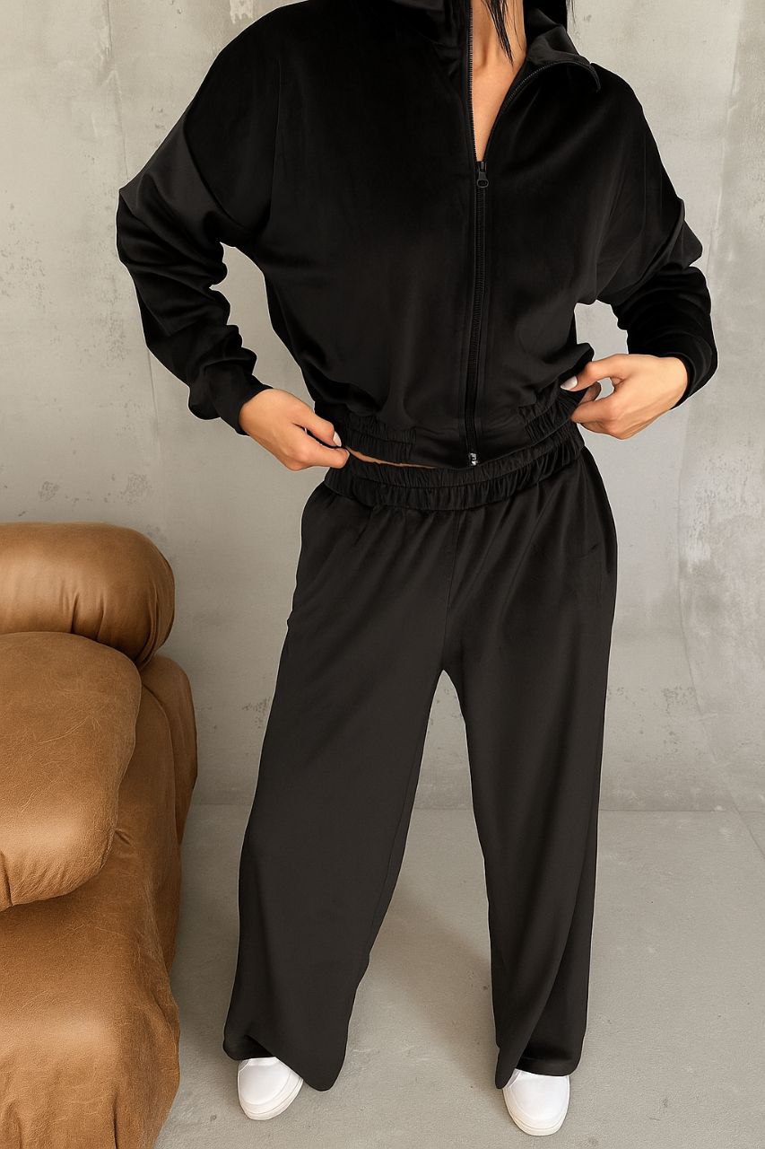 Women's Long Sleeve Zip-Up Collared Cardigan Sweatshirt and Pants Set