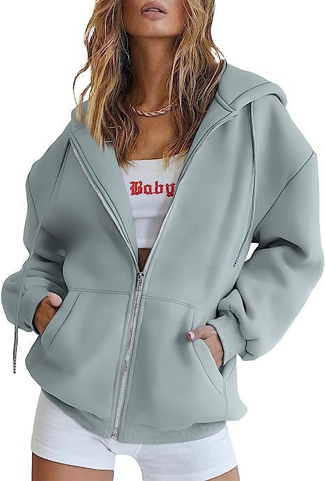 Women's Minimalist Solid Print Zip-Up Hoodie