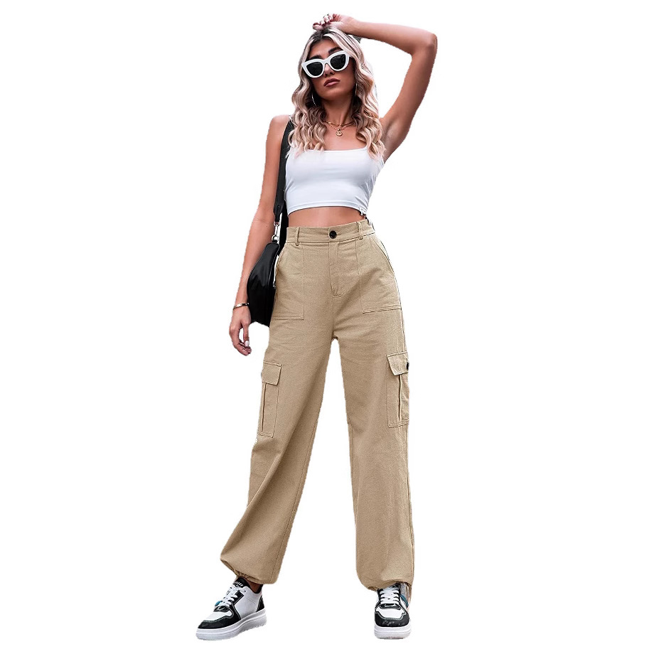 Women's Cotton High-Waist Wide-Leg Cargo Pants