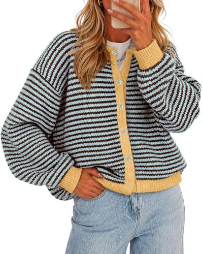Striped Button-Front Knit Cardigan Sweater
