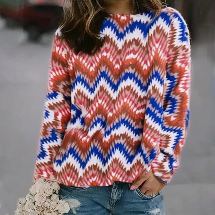 3D Print Women's Sweater Crewneck Pullover Casual Loose Long Sleeve Knit Top