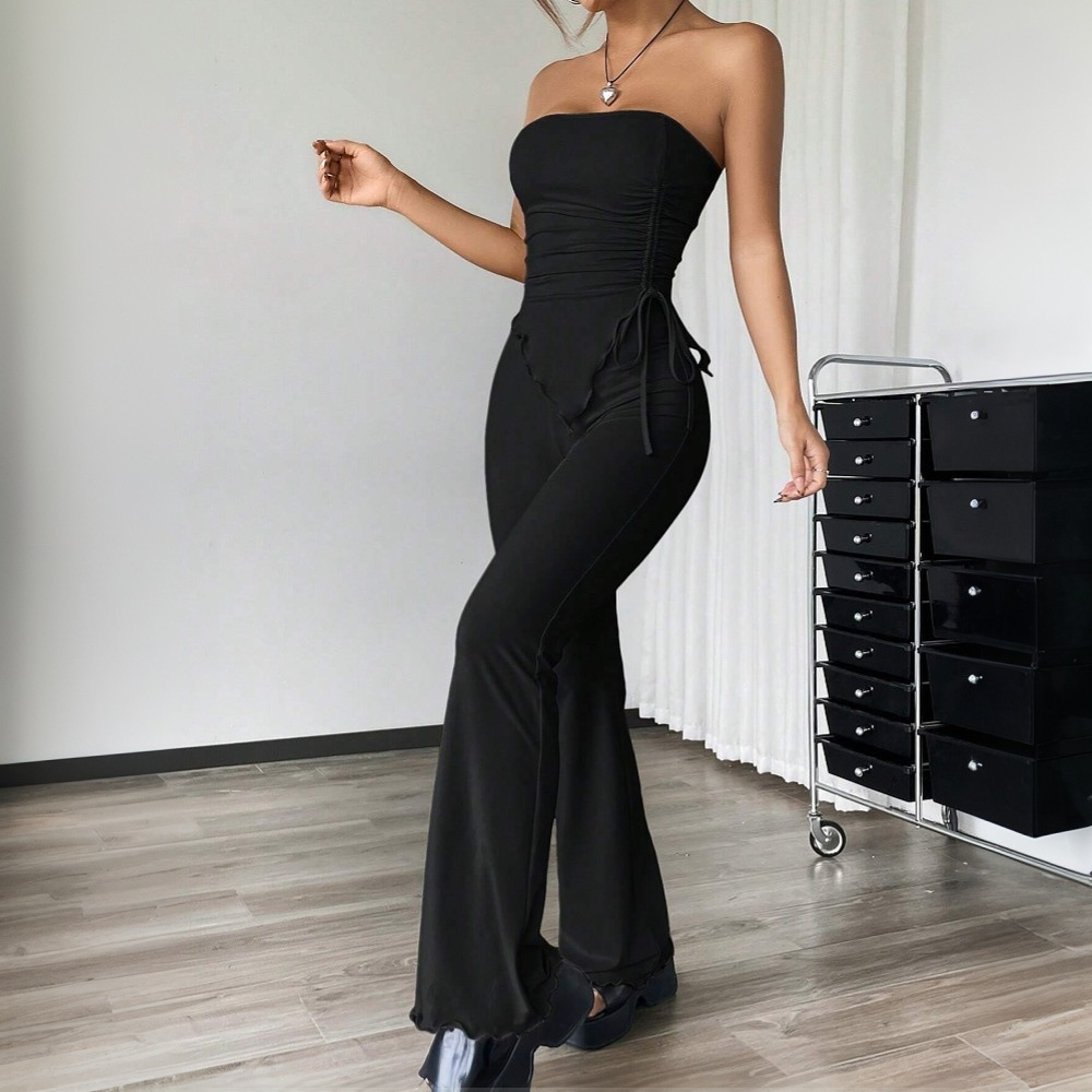 Sexy Strapless Drawstring Top and Pants Two-Piece Set