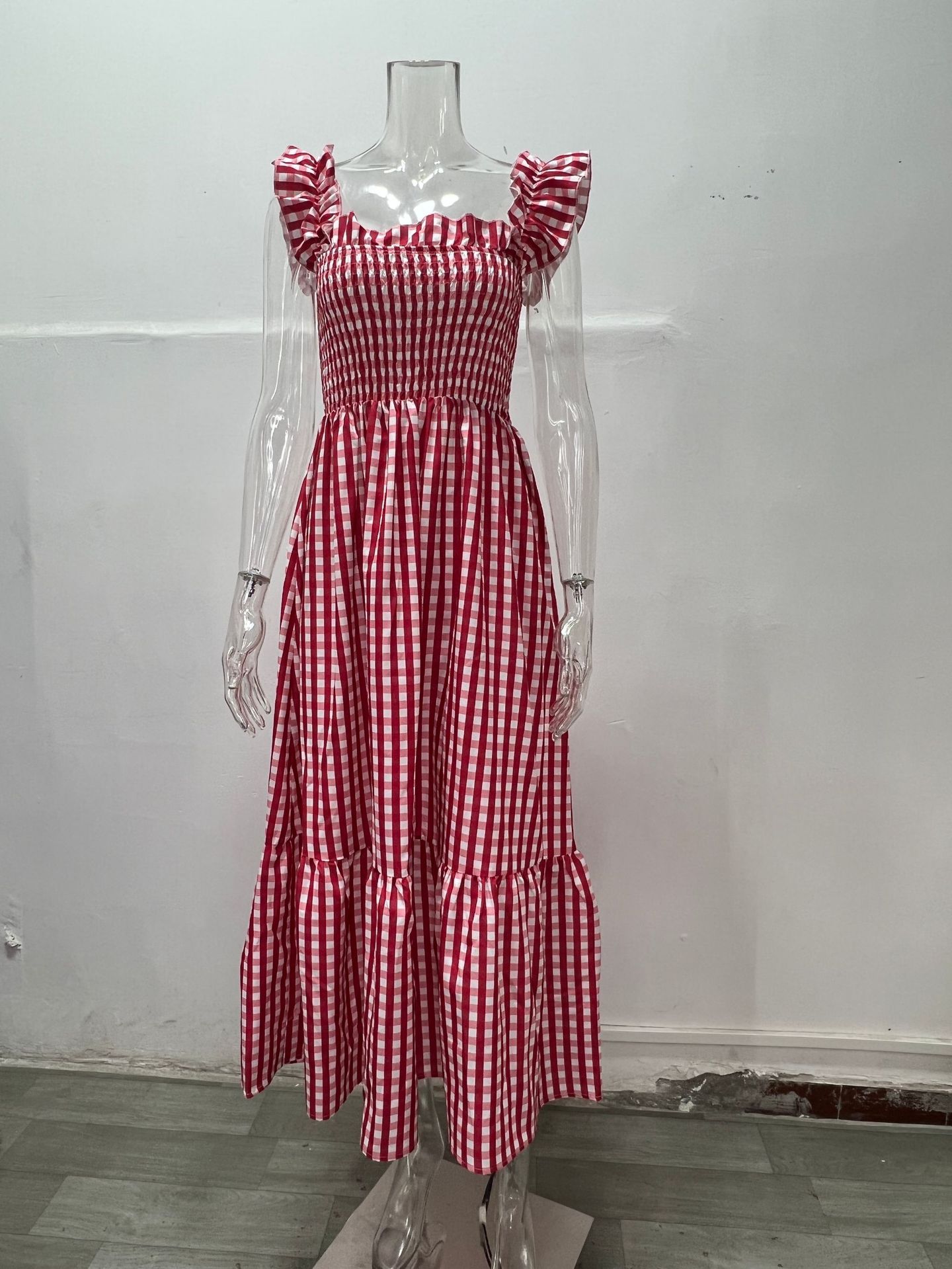 Plaid Patchwork Sleeveless Maxi Dress with Elastic Waist