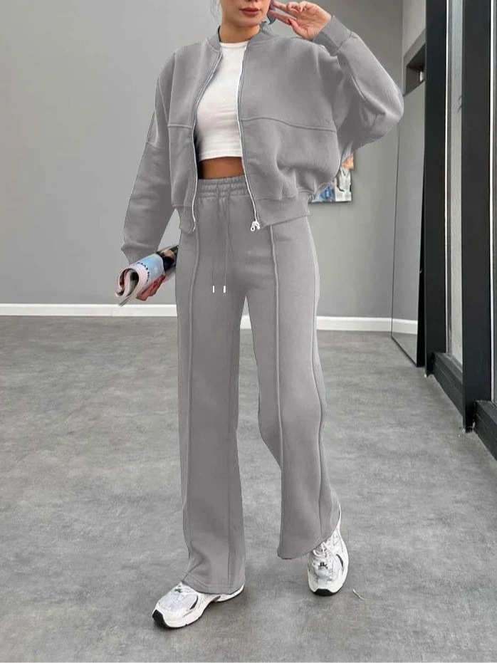 Women's Fleece-Lined Zip Cardigan & Straight-Leg Pants Set