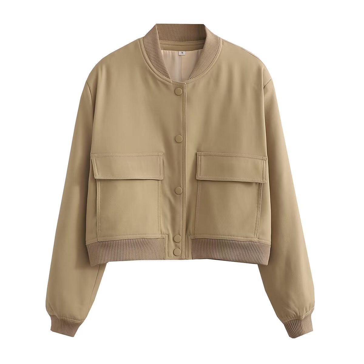 Women's Stand Collar Big Pocket Jacket Short Oversized