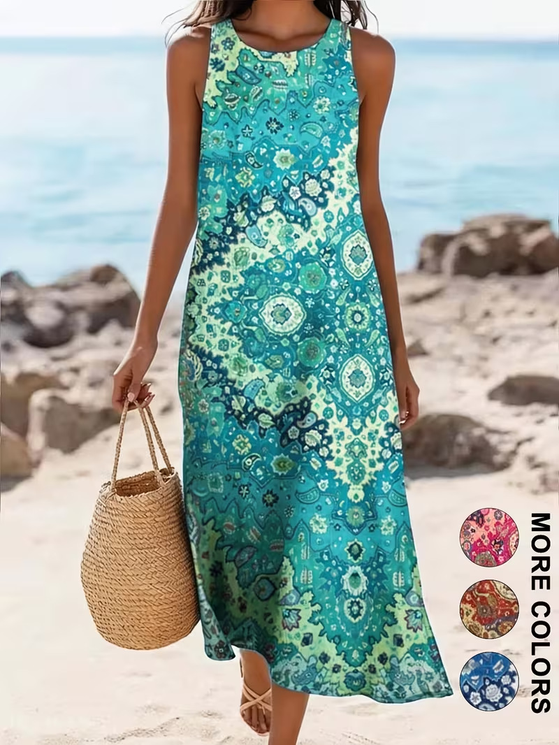 Women's Sleeveless Midi Dress 3D Print Beach Vacation Casual