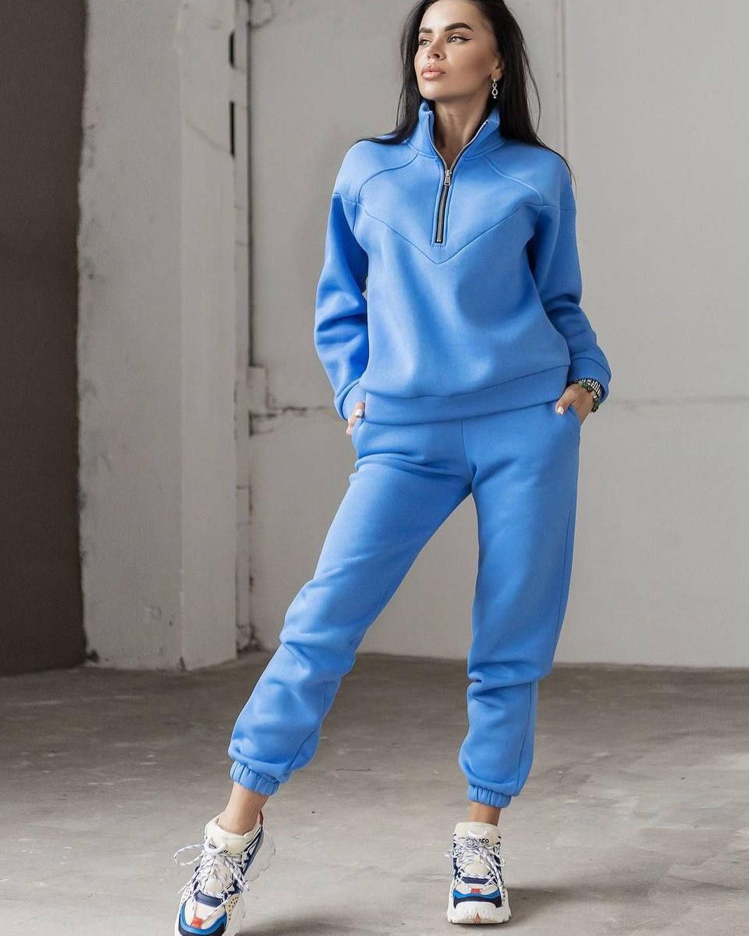 Fleece-Lined Hoodie and Jogger Two-Piece Set, Solid Color Long Sleeve