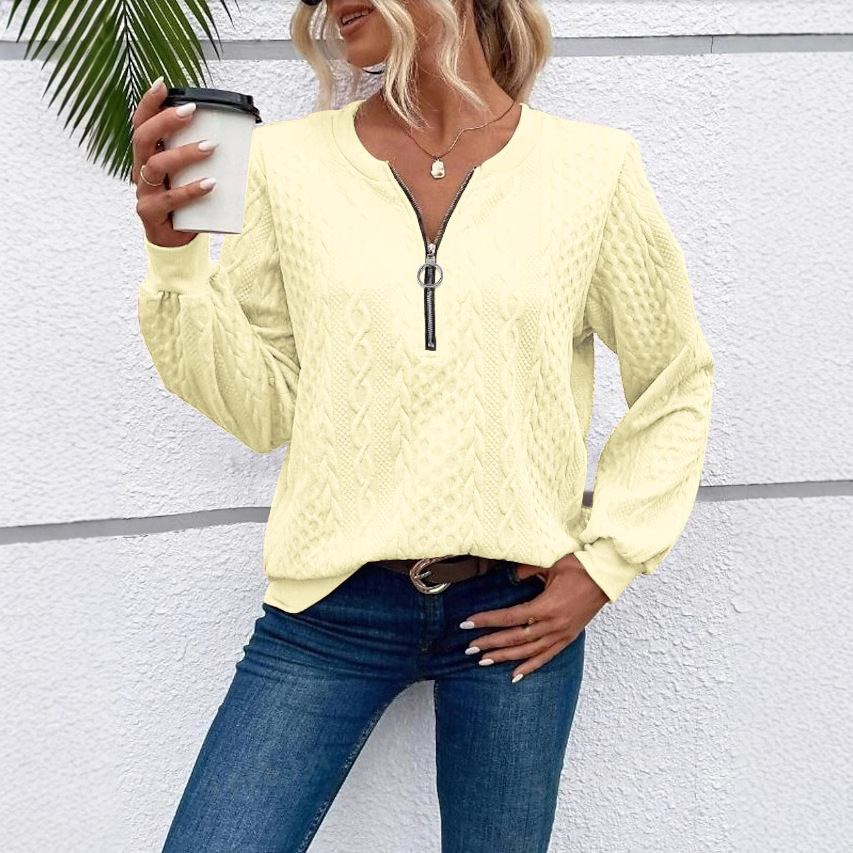 Women's Casual Pullover Sweatshirt with Zip and Crew Neck Long Sleeve