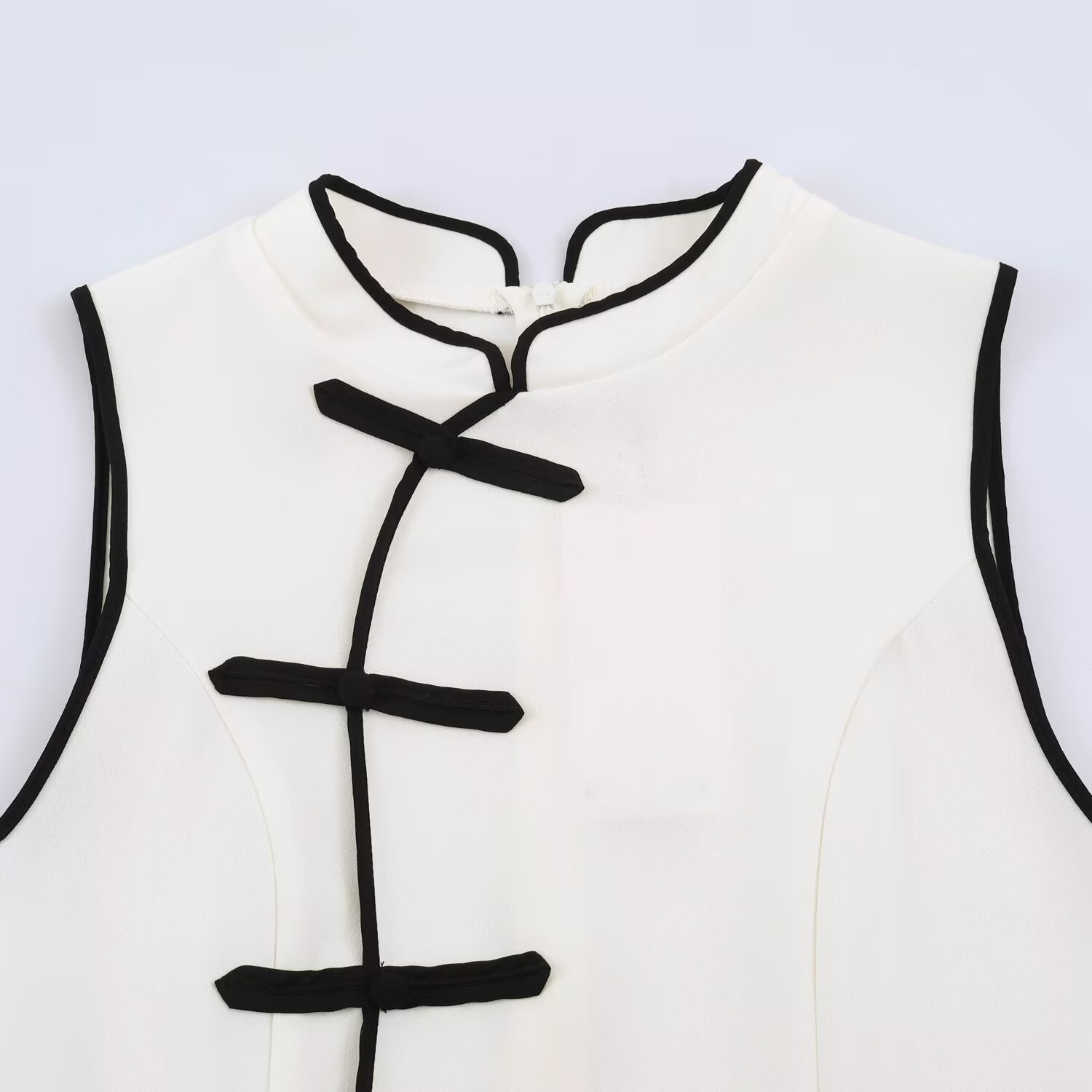 New Chinese Style Sleeveless A-Line Midi Dress with Stand Collar