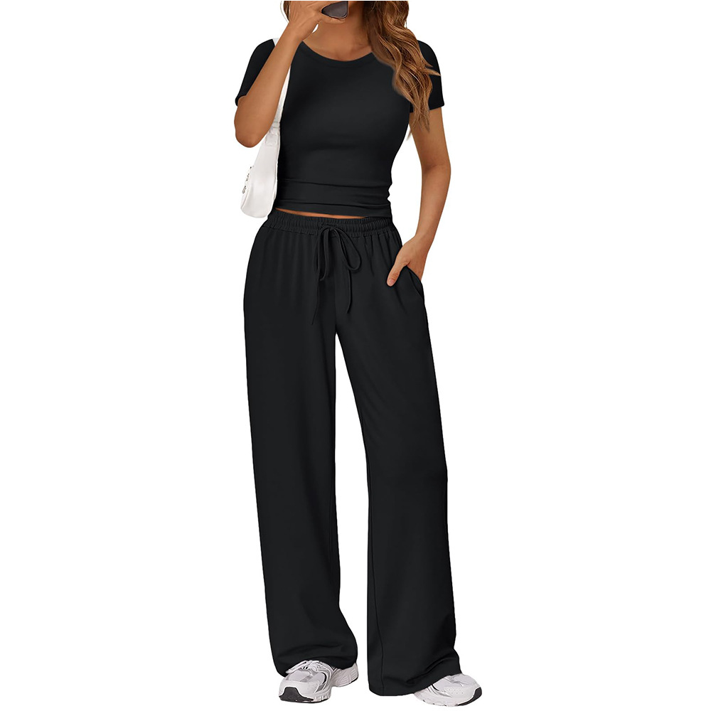 Women's Y2K Two-Piece Set Crewneck Short Sleeve Tee and Pants Casual