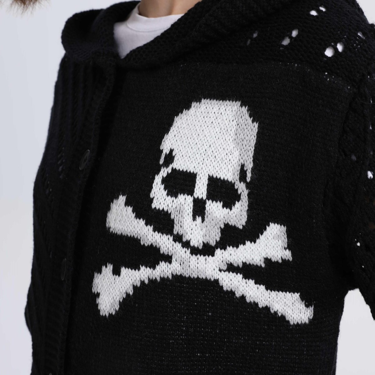 Gothic Skull Hooded Cardigan Sweater Women's Punk Knit