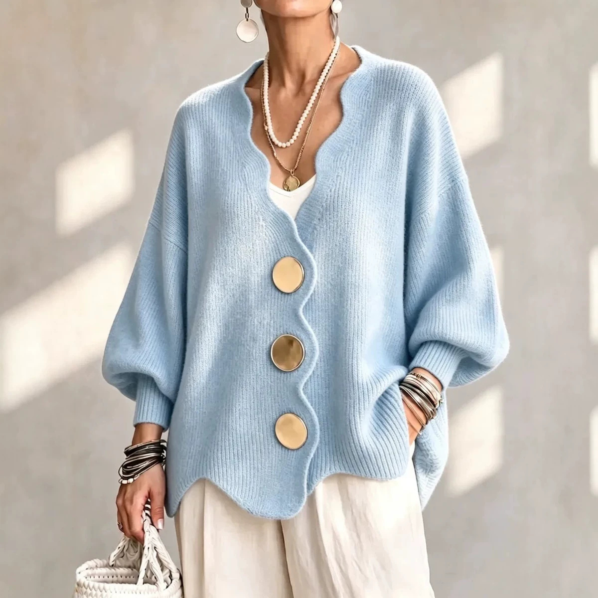 Women's V-Neck Long-Sleeve Knit Sweater Top