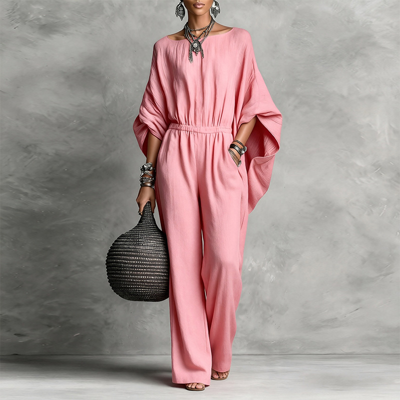 Women's High-Waist Wide-Leg Jumpsuit with Bell Sleeves