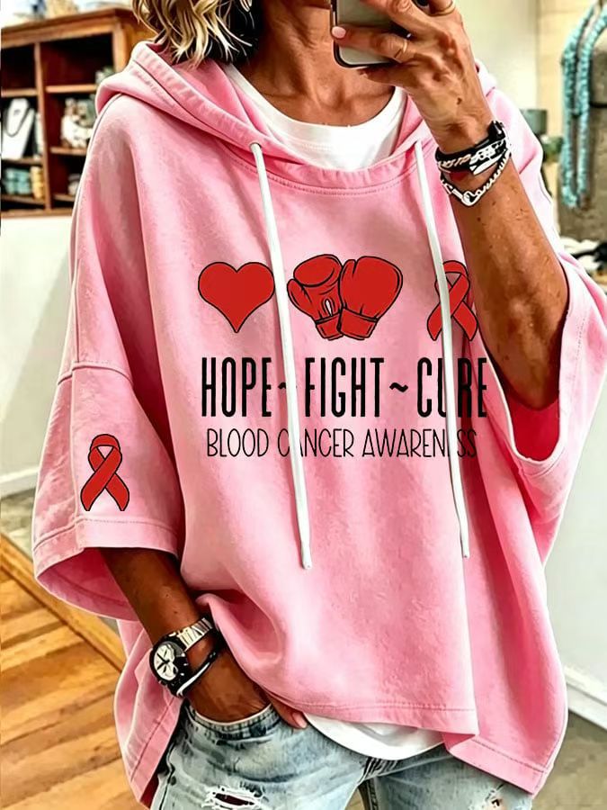 Heart Boxing Glove Ribbon Print Loose-Fit Hoodie for Women
