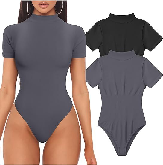 Women's Ribbed Mock Neck Short Sleeve Bodysuit