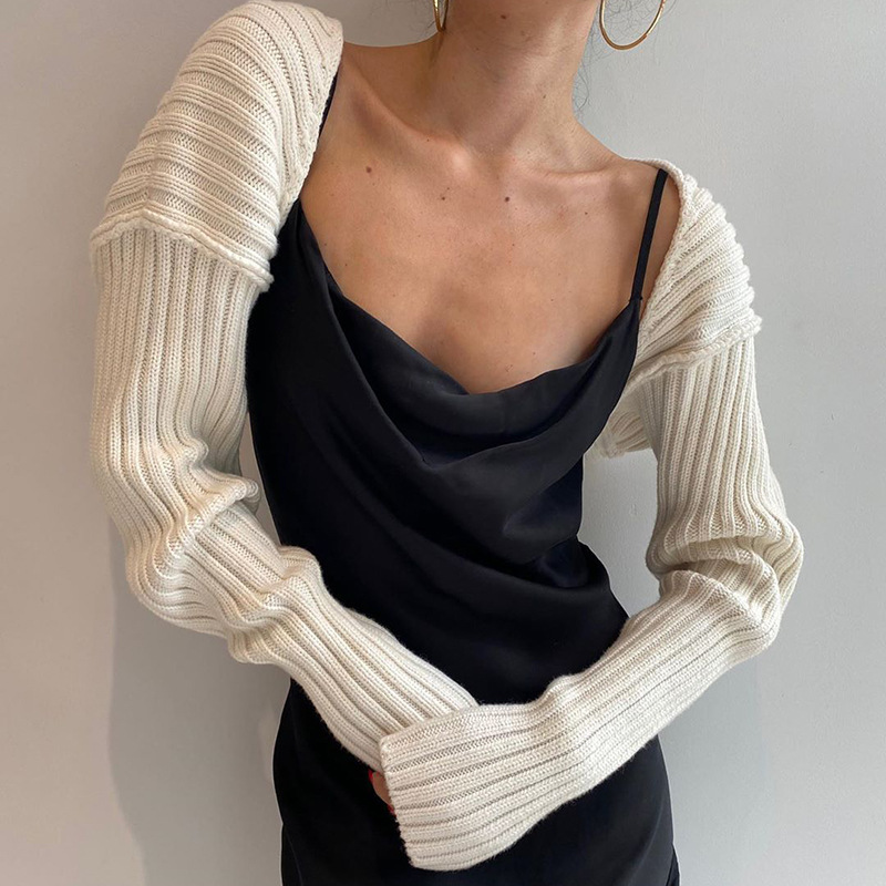 Sexy Solid Color Cropped Knit Cardigan Long Sleeve Sweater Jacket