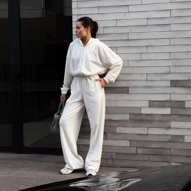 Women's Casual Open-Front Cardigan & Wide-Leg Pants Two-Piece Set