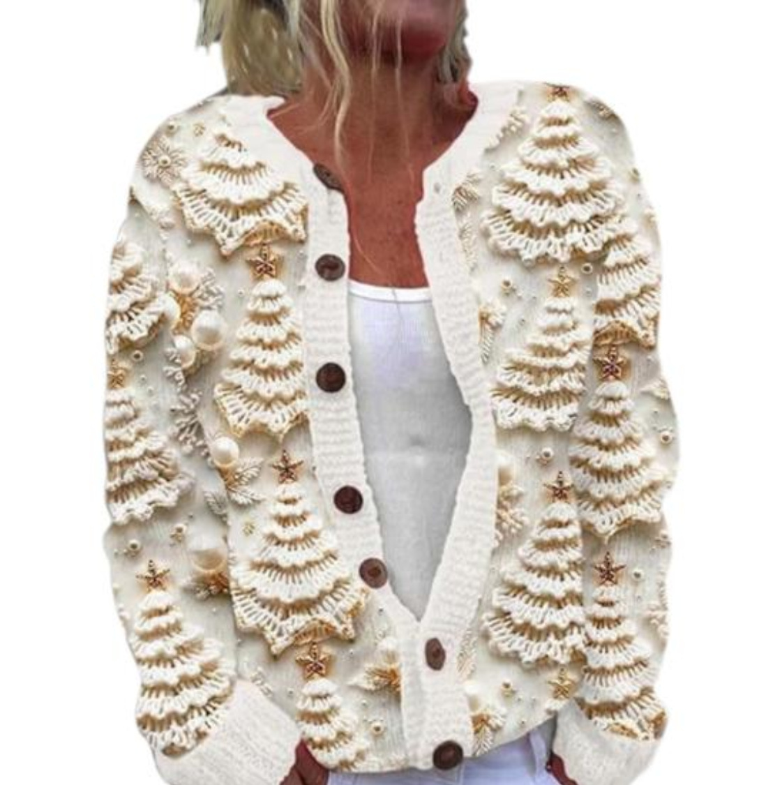 Women's Christmas Snowflake Reindeer Print Button Cardigan Sweater
