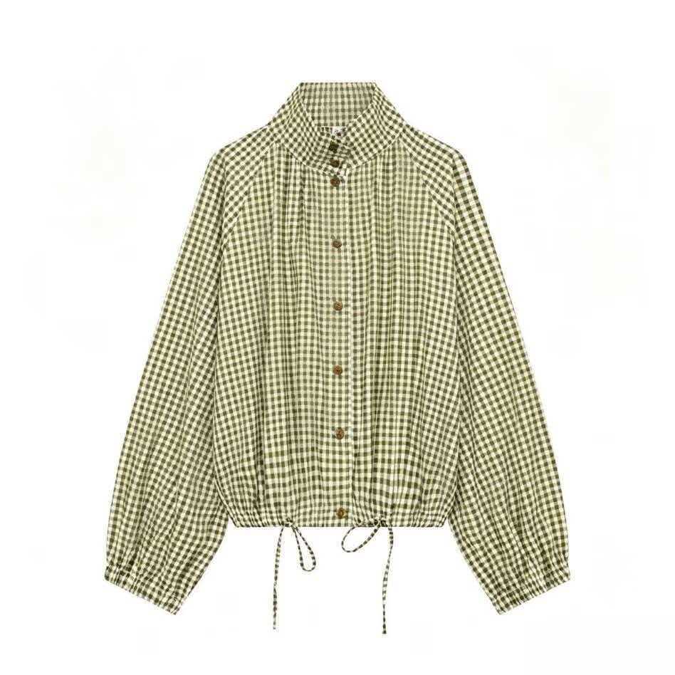 Women's Plaid Stand Collar Loose Casual Jacket