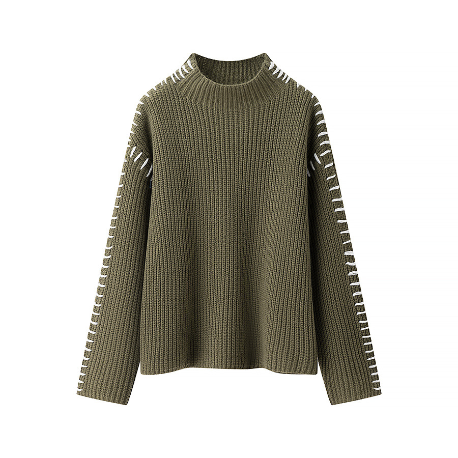Women's High Neck Color Block Pullover Sweater