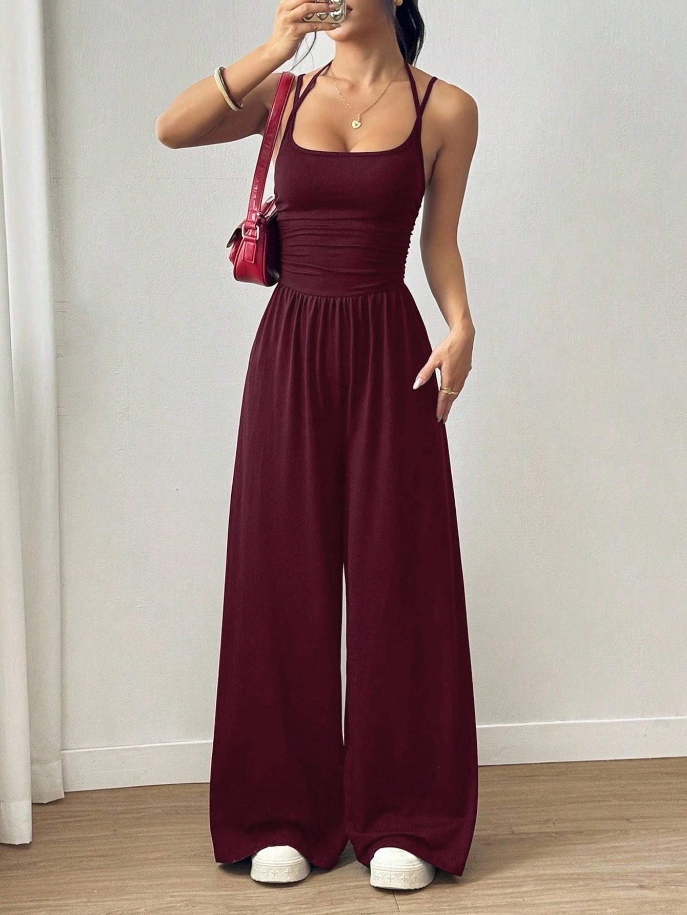 Solid Color Sleeveless Wide-Leg Jumpsuit
