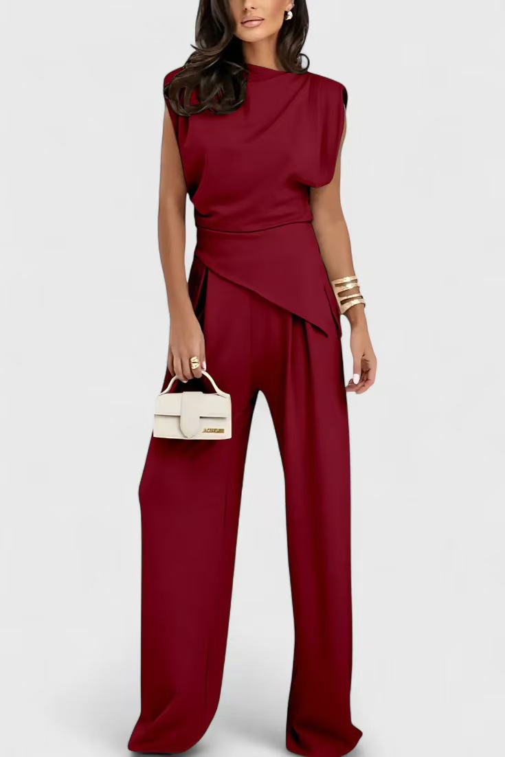 Casual Solid Color Two-Piece Pants Set Long Sleeve Polyester