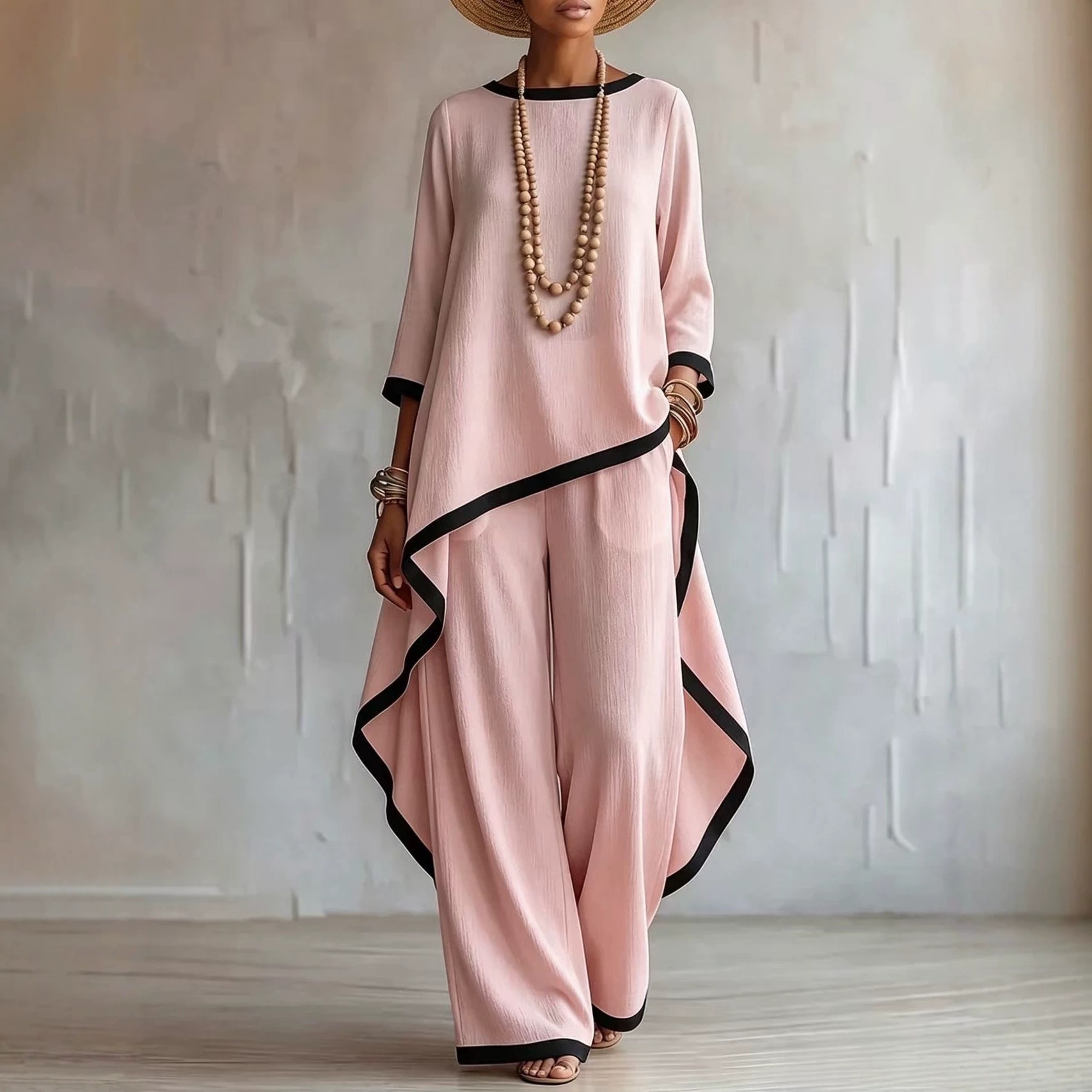Women's Solid Color Batwing Sleeve Two-Piece Set Long Tunic Top Casual Elegant