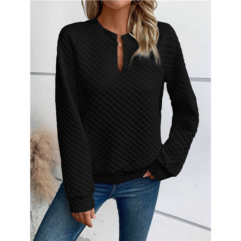 Women's Solid Deep V-Neck Long Sleeve Casual Sweatshirt