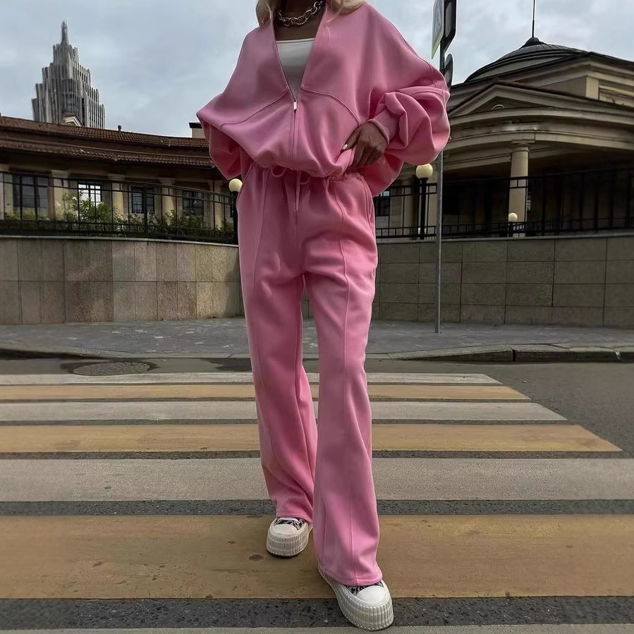 Women's Zip-Up Hooded Sweatsuit 2-Piece Set