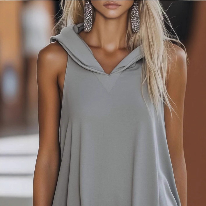Gray Sleeveless Hooded Mini Dress