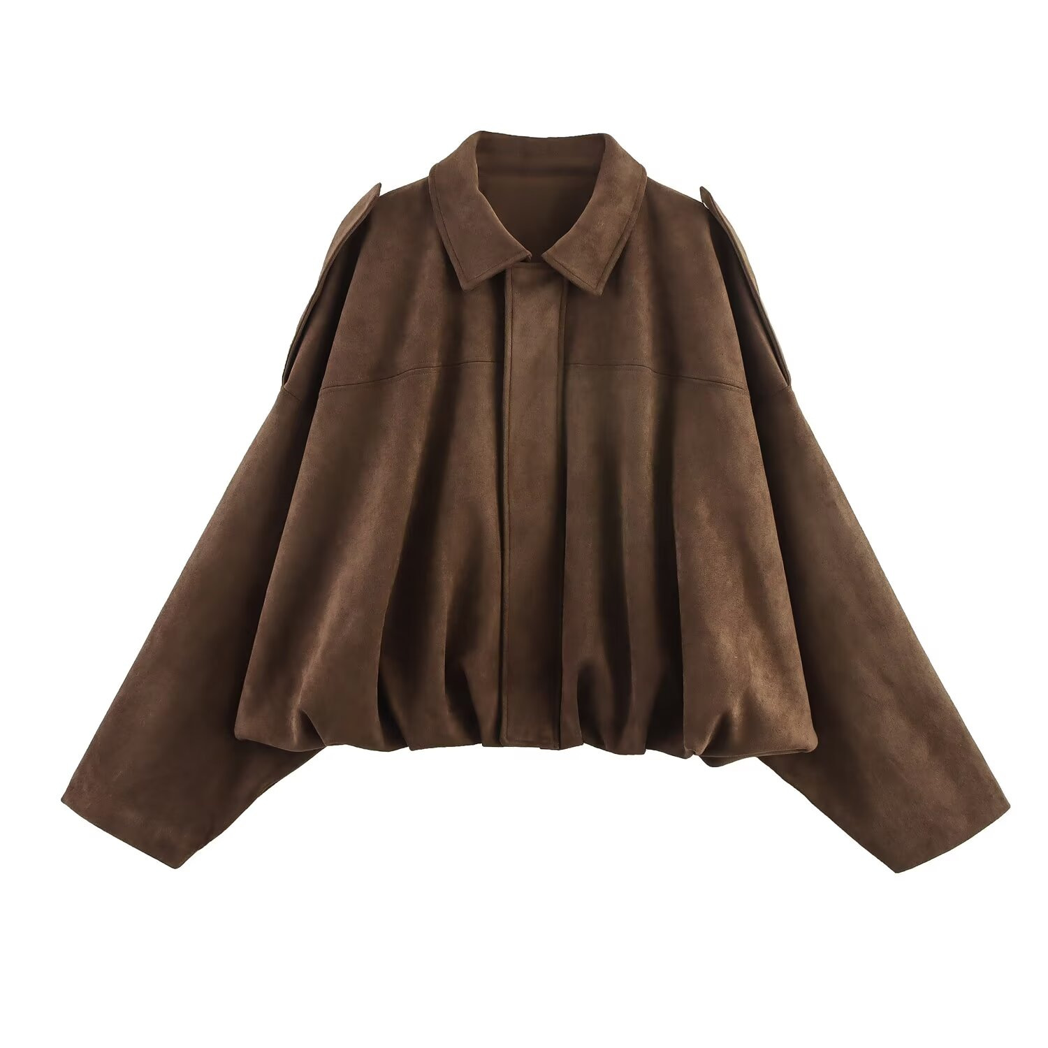 Faux Suede Bomber Jacket Retro Loose Fit Women's