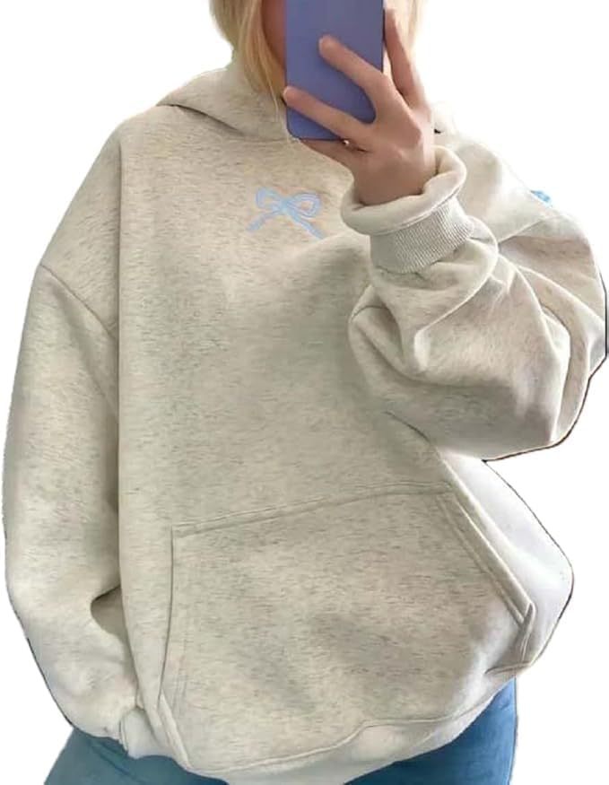 Women's Polka Dot Bow Print Casual Hoodie