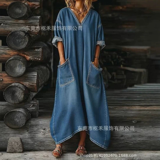 Women's Gradient Wash Print Long Sleeve A-Line Midi Dress