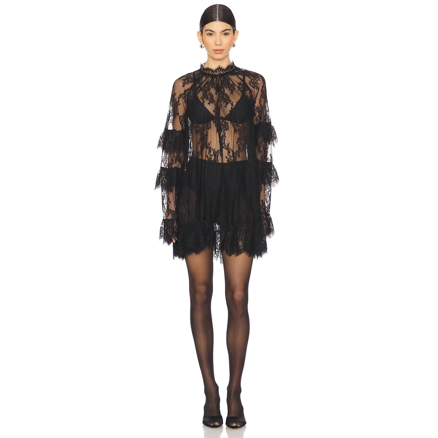 Sheer Lace Beach Cover-Up Dress Set with Cami