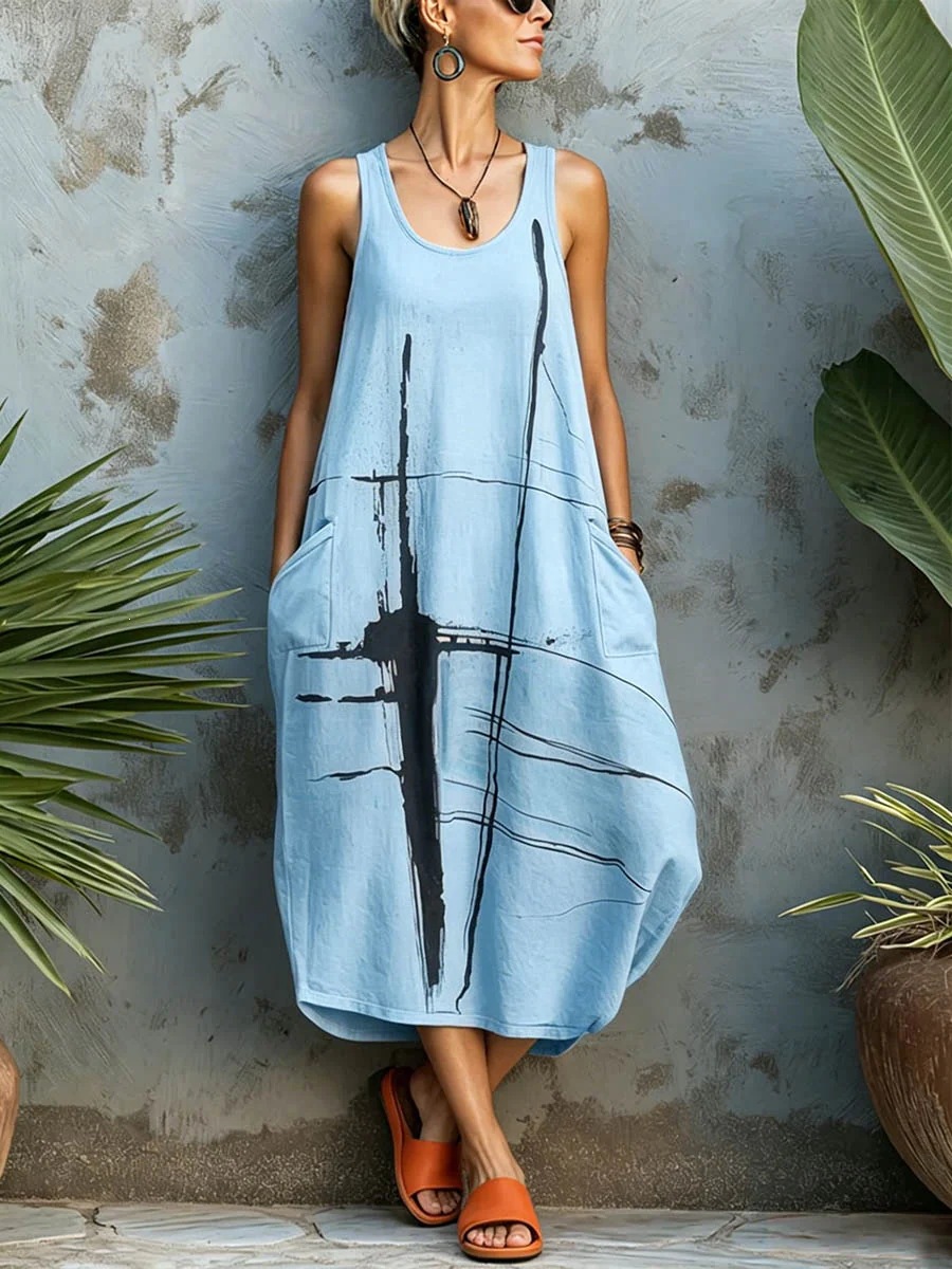 Women's Summer Sleeveless Pocket Casual Dress Loose Fit