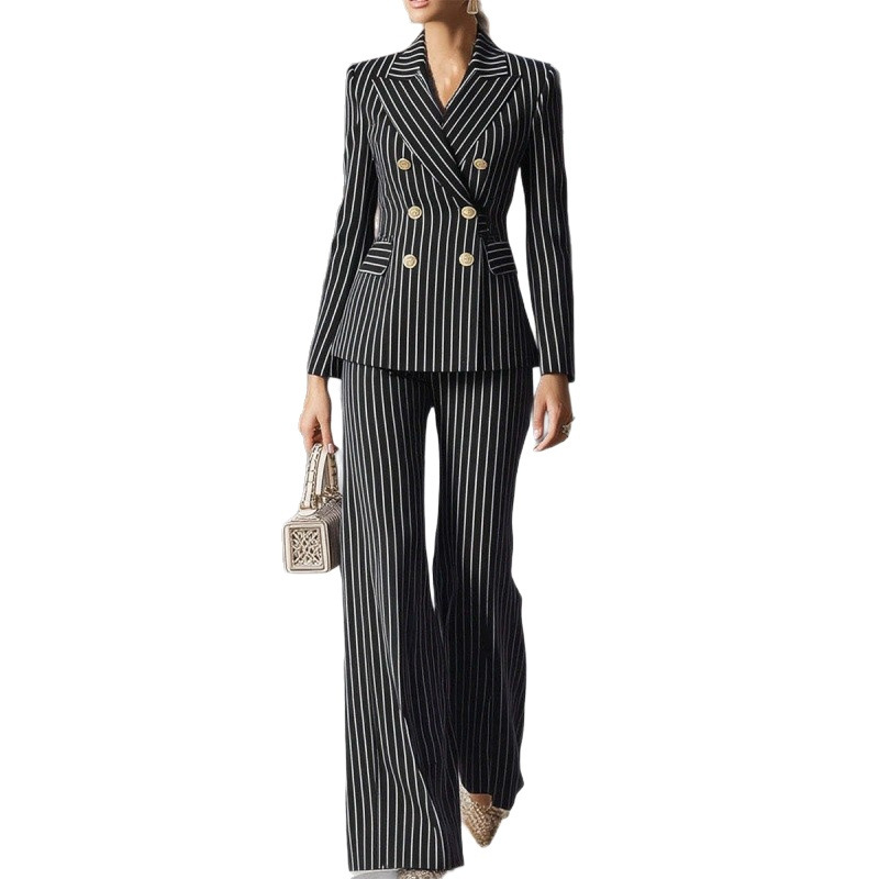 Women's Color-Block Long-Sleeve Blazer and Pants Set