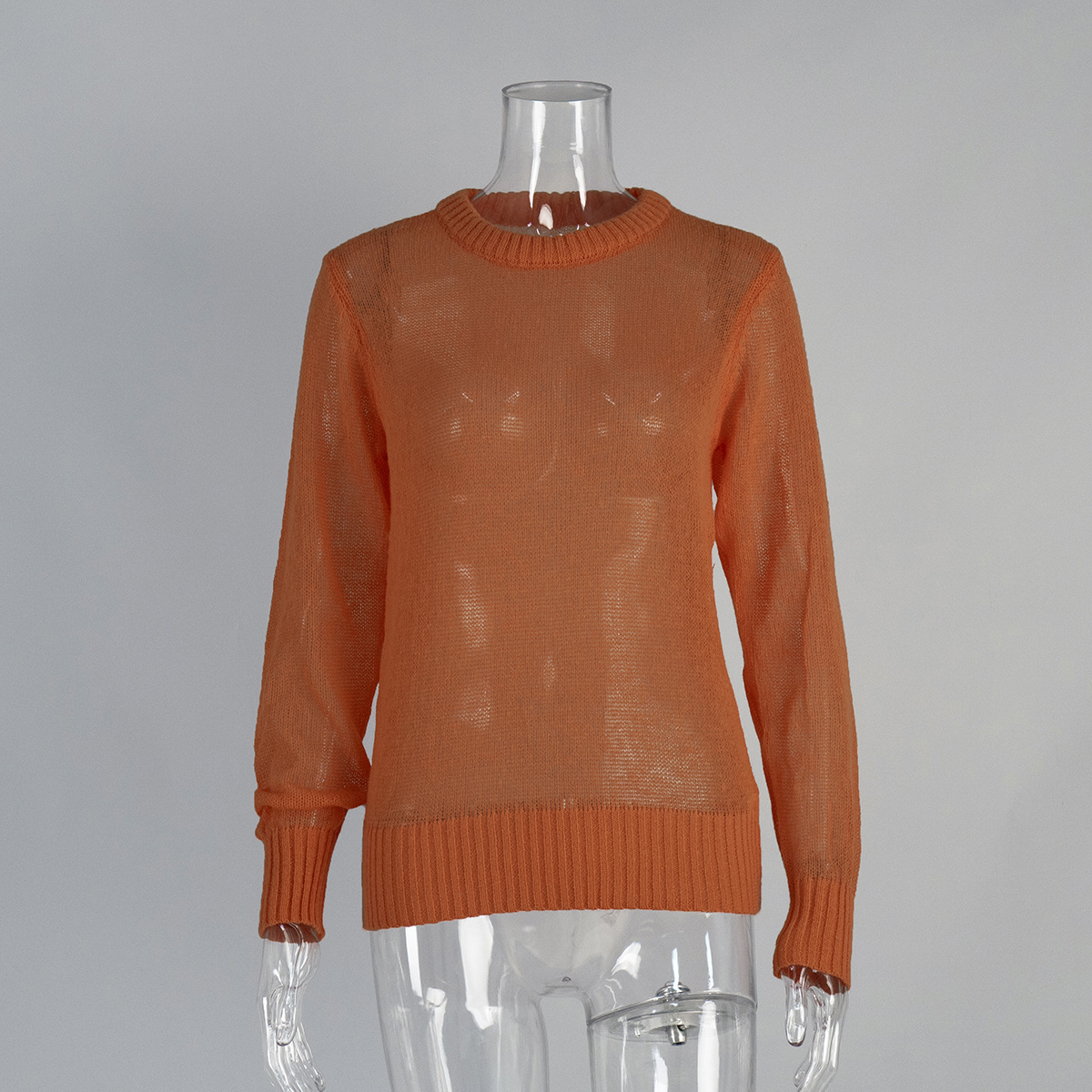 Mohair Blend Crewneck Pullover Sweater Women's Sheer Knit Top