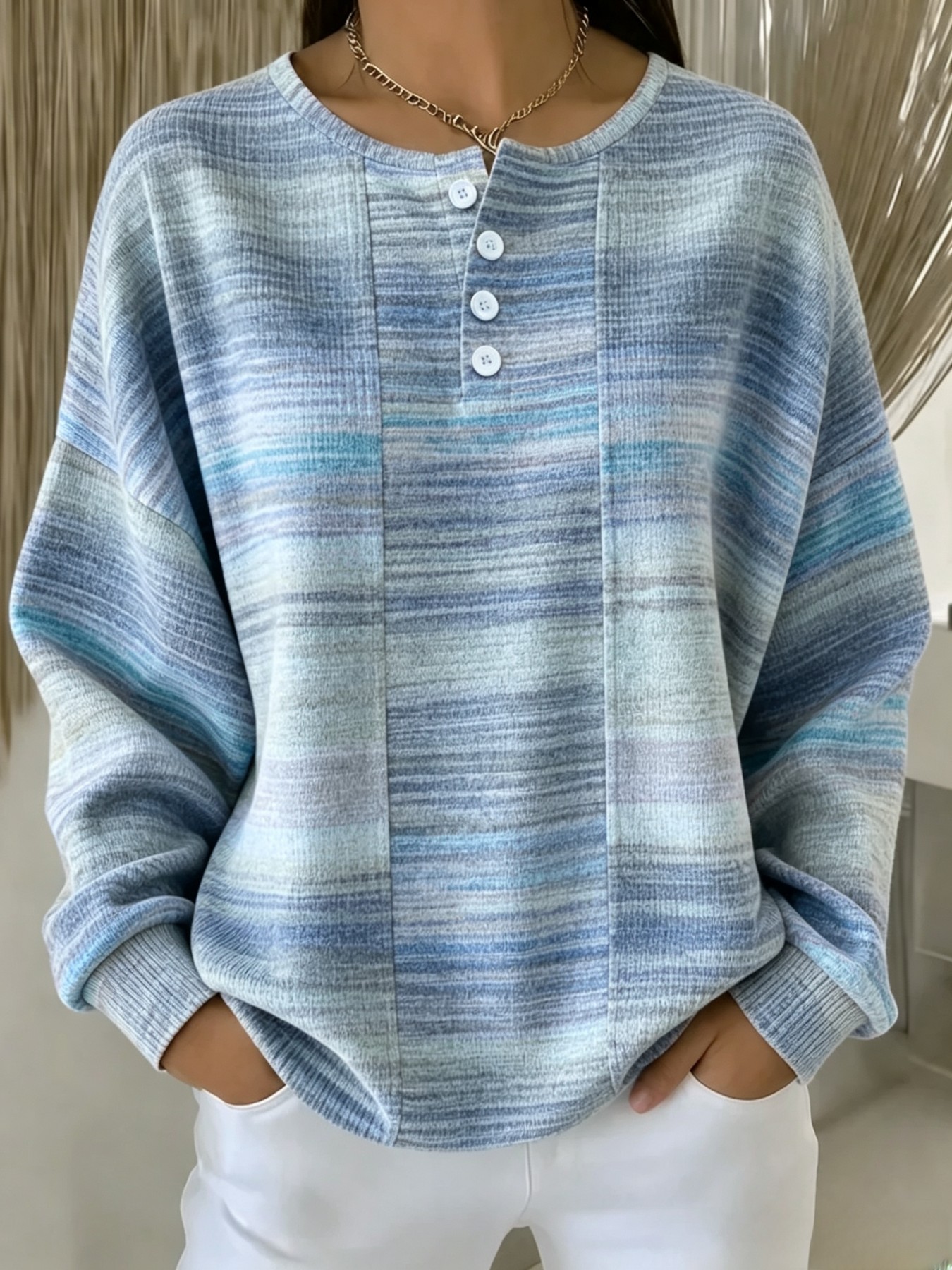 Women's Retro Plaid Print Button Sweatshirt