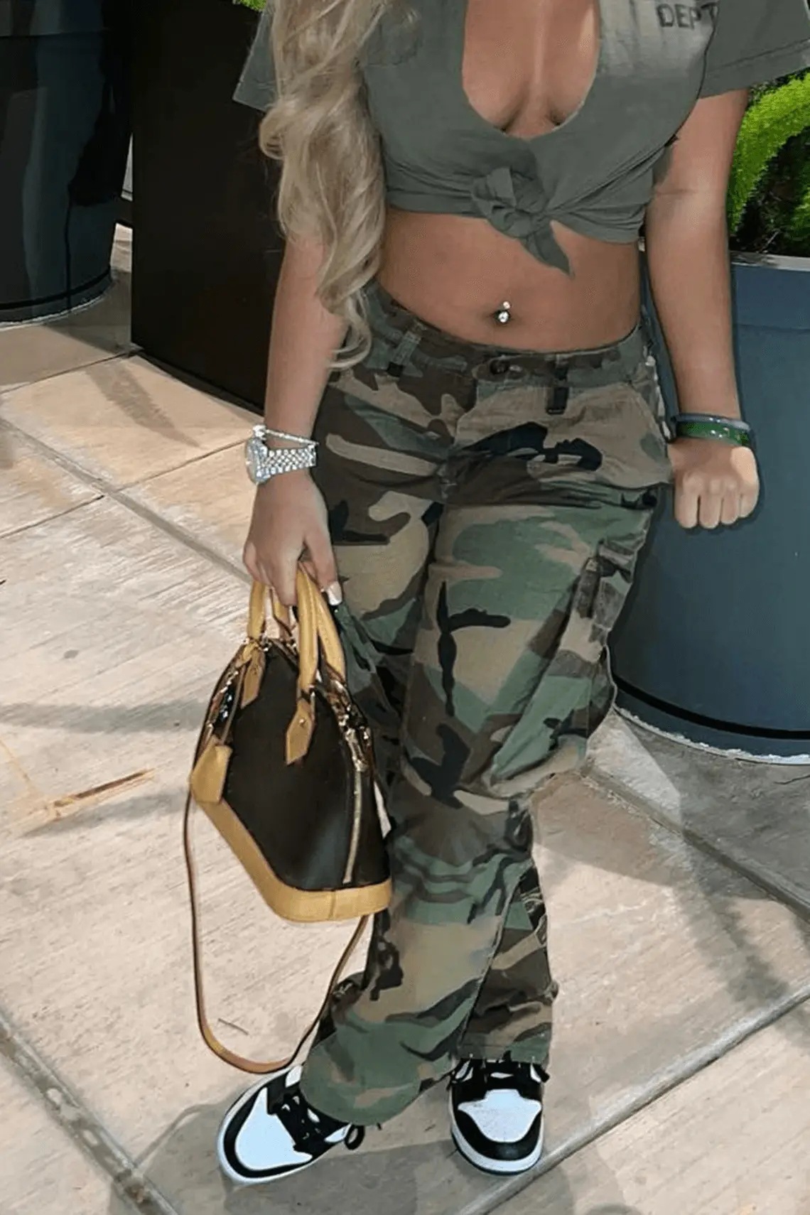 High-Waist Straight-Leg Camo Cargo Pants