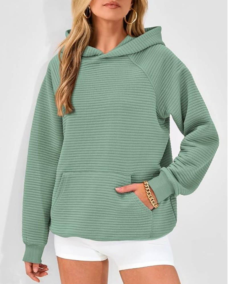 Striped Hooded Pullover Sweatshirt with Big Pocket