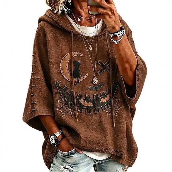 Halloween Witch Smiley Pumpkin 3D Print Loose Hoodie