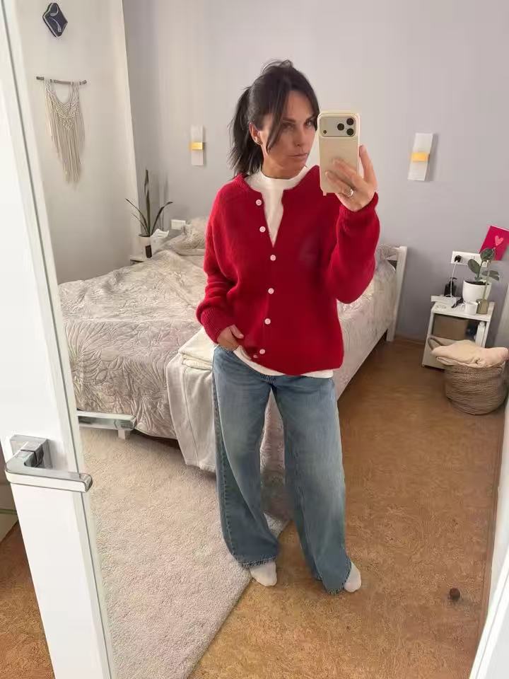 Soft Knit Cardigan with Vintage Shell Buttons