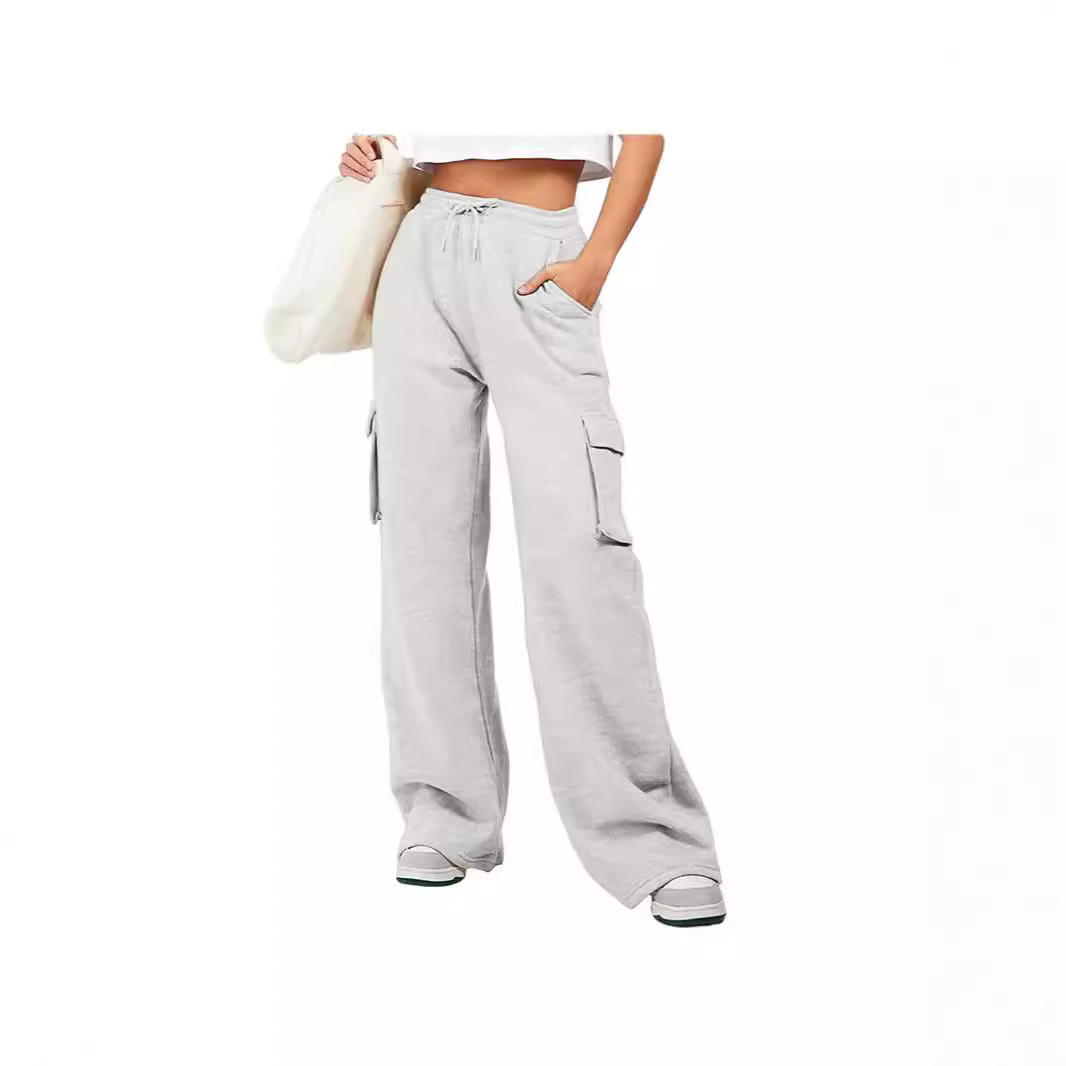 Women's Solid Color Drawstring Cargo Jogger Pants High Waist Loose Fit