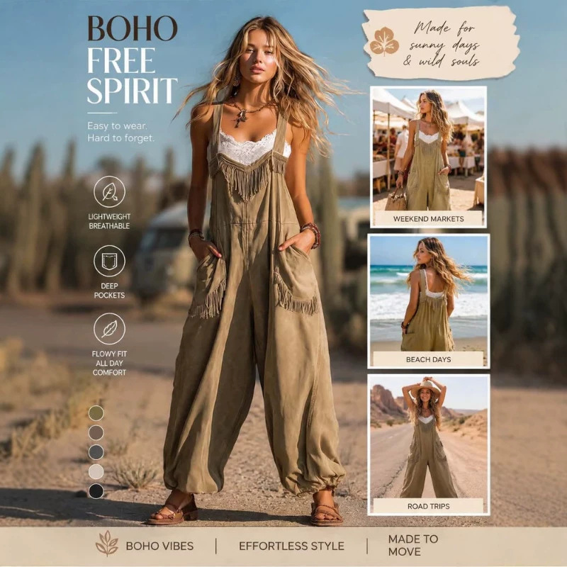 Desert Western Fringe Faux Suede Jumpsuit